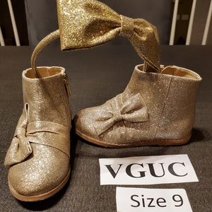 Janie and Jack Gold glitter booties with headband (Size 9)